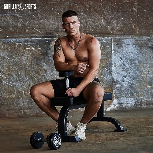 GORILLA SPORTS® Hantelbank - Massiv, bis 400 kg Belastbar, Gummierte Füße, Schwarz - Flachbank, Trainingsbank, Drückerbank, Bauchtrainer, Fitnessbank für Bankdrücken, Fitness, Training, Home Gym - 9