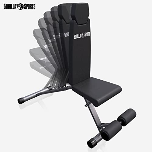 GORILLA SPORTS® Hantelbank - Klappbare, 8-Fach Rückenlehne und 4-Fach Sitz Verstellbar, bis 200 kg Belastbar, Multifunktion, mit Beinhalterung - Trainingsbank, Flachbank, Schrägbank, Negativbank - 7