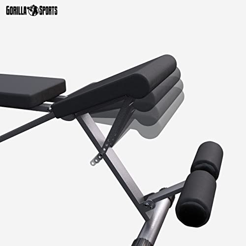GORILLA SPORTS® Hantelbank - Klappbare, 8-Fach Rückenlehne und 4-Fach Sitz Verstellbar, bis 200 kg Belastbar, Multifunktion, mit Beinhalterung - Trainingsbank, Flachbank, Schrägbank, Negativbank - 10