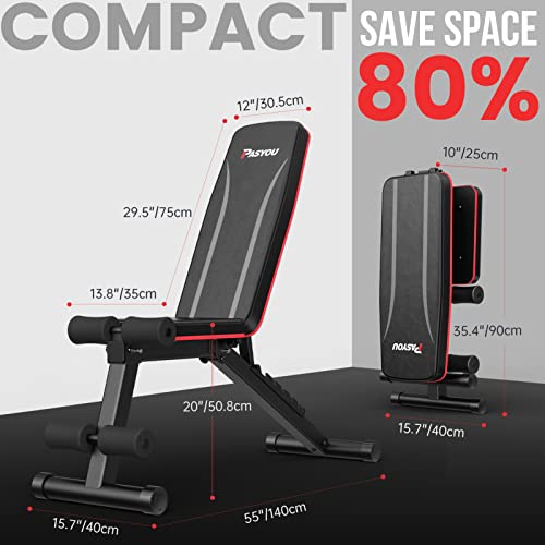 PASYOU Hantelbank Klappbar Verstellbar, Multifunktions Trainingsbank Schrägbank für Ganzkörper-workout - 4