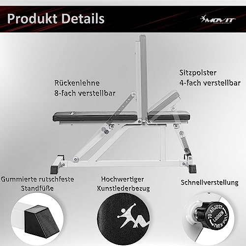 MOVIT® Schrägbank, Sitz und Rückenlehne mehrfach verstellbar, Hantelbank Multifunktionsbank Heim-Trainingsgerät Home-Gym, schwarz - 6