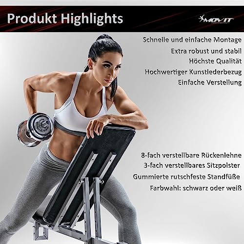 MOVIT® Schrägbank, Sitz und Rückenlehne mehrfach verstellbar, Hantelbank Multifunktionsbank Heim-Trainingsgerät Home-Gym, schwarz - 7