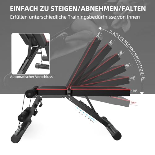 YOLEO klappbare Hantelbank Multifunktion Training Fitness Bank Schrägbank mit 6-Fach Verstellbarer Rückenlehne - 2