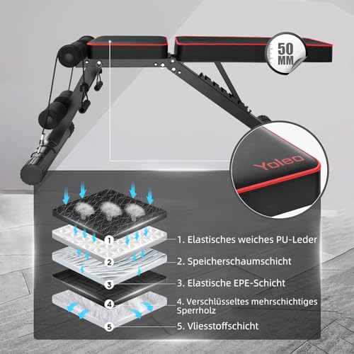 YOLEO klappbare Hantelbank Multifunktion Training Fitness Bank Schrägbank mit 6-Fach Verstellbarer Rückenlehne - 3