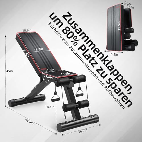 YOLEO klappbare Hantelbank Multifunktion Training Fitness Bank Schrägbank mit 6-Fach Verstellbarer Rückenlehne - 5