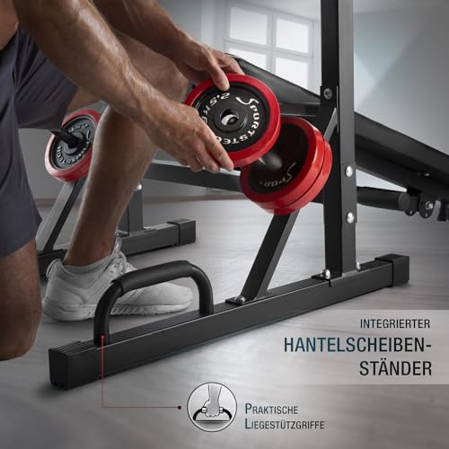Sportstech Innovative 21in1 Hantelbank inkl. Hantelscheibenständer & Liegestützgriffe | smartes Faltsystem | Trainingsbank BRT300 klappbar | Anti-Rutsch-Füße | EVA-Polster & (BRT300) - 3