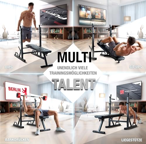 Sportstech Innovative 21in1 Hantelbank inkl. Hantelscheibenständer & Liegestützgriffe | smartes Faltsystem | Trainingsbank BRT300 klappbar | Anti-Rutsch-Füße | EVA-Polster & (BRT300) - 4