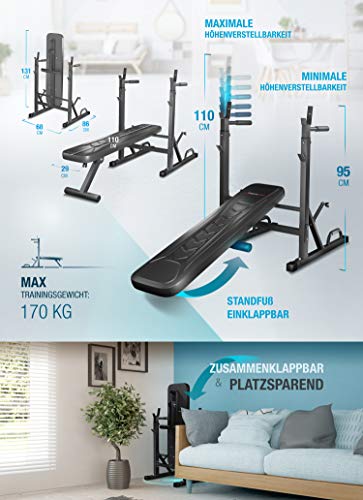 Sportstech Innovative 21in1 Hantelbank inkl. Hantelscheibenständer & Liegestützgriffe | smartes Faltsystem | Trainingsbank BRT300 klappbar | Anti-Rutsch-Füße | EVA-Polster & (BRT300) - 7