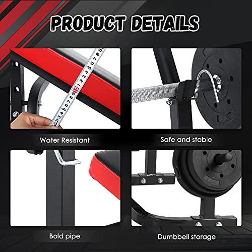 ISE Multifunktional Trainingsbank Hantelbank verstellbar Klappbar mit Beincurler Semi-Pro Haushalt Fitnessgeräter für Kniebeuge Bankdrücken Rumpfbeuge belastet 120kg, Neigen, Schwarz, Rot - 4