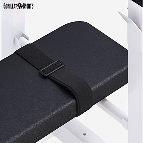 GORILLA SPORTS® Hantelbank mit Ablage - Dip-Station, Verstellbare Höhe und Neigungswinkel, Klappbar, bis 200 kg, Schwarz oder Weiß - Drückerbank, Flachbank, Multifunktion, Trainingsbank - 5
