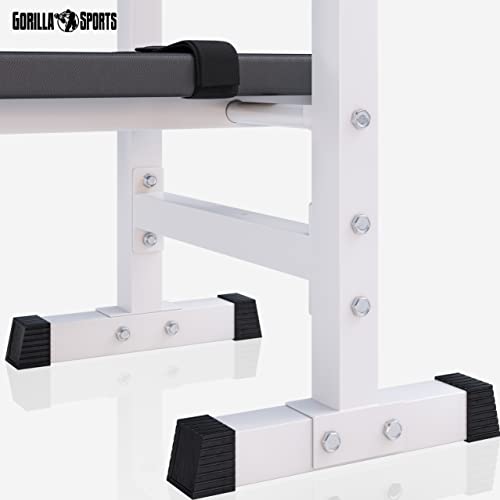 GORILLA SPORTS® Hantelbank mit Ablage - Dip-Station, Verstellbare Höhe und Neigungswinkel, Klappbar, bis 200 kg, Schwarz oder Weiß - Drückerbank, Flachbank, Multifunktion, Trainingsbank - 6