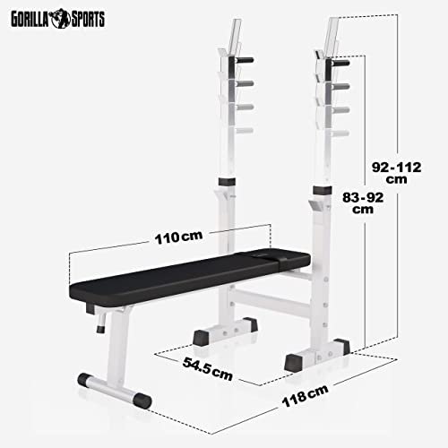 GORILLA SPORTS® Hantelbank mit Ablage - Dip-Station, Verstellbare Höhe und Neigungswinkel, Klappbar, bis 200 kg, Schwarz oder Weiß - Drückerbank, Flachbank, Multifunktion, Trainingsbank - 8