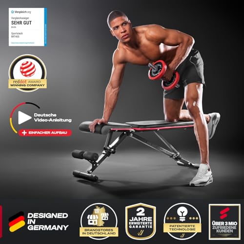 Sportstech Premium Hantelbank klappbar für Zuhause | Deutsche Qualitätsmarke | 40in1 Schrägbank & Flachbank | Bankdrücken, Rückentrainer & Fitness | sicheres Verstellsystem | BRT400 | Vergleichssieger - 2