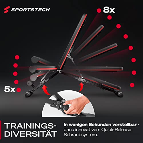 Sportstech Premium Hantelbank klappbar für Zuhause | Deutsche Qualitätsmarke | 40in1 Schrägbank & Flachbank | Bankdrücken, Rückentrainer & Fitness | sicheres Verstellsystem | BRT400 | Vergleichssieger - 4
