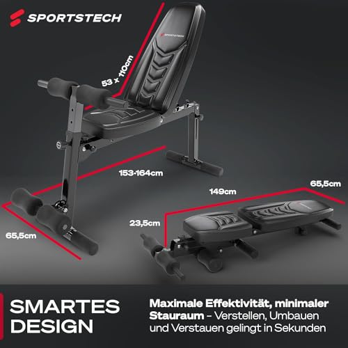 Sportstech BRT500 verstellbare Hantelbank | 50in1 mit Premium Design aus EVA-Polster-Material | Trainingsbank klappbar |Anti-Rutsch-Füße | Liegestützgriffe| Fitness (BRT500 schwarz) - 3