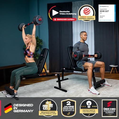 Sportstech BRT500 verstellbare Hantelbank | 50in1 mit Premium Design aus EVA-Polster-Material | Trainingsbank klappbar |Anti-Rutsch-Füße | Liegestützgriffe| Fitness (BRT500 schwarz) - 8