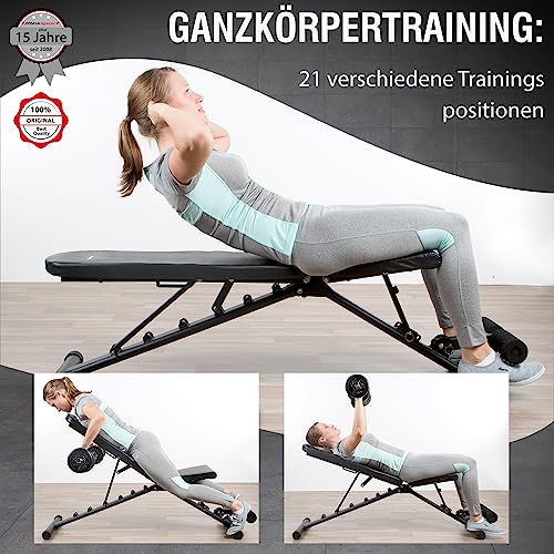 Ultrasport Universal-Hantelbank, Trainingsbank klappbar und belastbar bis 500 kg, vielseitig zuhause einsetzbar als Fitnessbank oder Bauchmuskeltrainer und bei Nichtgebrauch schmal zusammenklappbar - 7