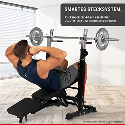 HAMMER Hantelbank Force 4.0 mit Rack, Hantelbank klappbar, Schrägbank, Flachbank, max. 180 kg Körpergewicht, Dipgriffe, Langhantelablage - Trainingsbank Hantelbank verstellbar Home Gym Bankdrücken - 2