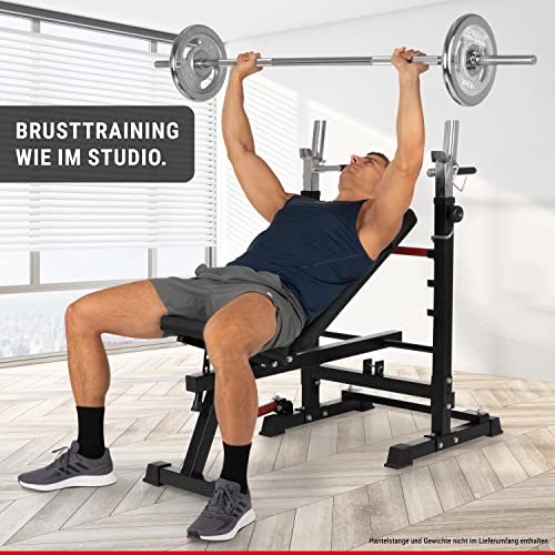 HAMMER Hantelbank Force 4.0 mit Rack, Hantelbank klappbar, Schrägbank, Flachbank, max. 180 kg Körpergewicht, Dipgriffe, Langhantelablage - Trainingsbank Hantelbank verstellbar Home Gym Bankdrücken - 4