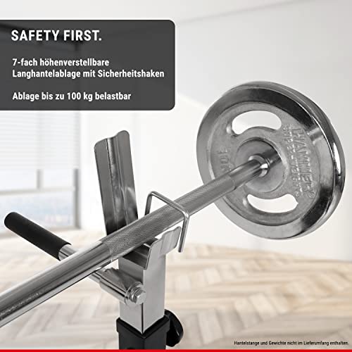 HAMMER Hantelbank Force 4.0 mit Rack, Hantelbank klappbar, Schrägbank, Flachbank, max. 180 kg Körpergewicht, Dipgriffe, Langhantelablage - Trainingsbank Hantelbank verstellbar Home Gym Bankdrücken - 7
