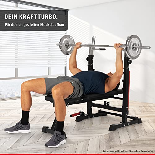 HAMMER Hantelbank Force 4.0 mit Rack, Hantelbank klappbar, Schrägbank, Flachbank, max. 180 kg Körpergewicht, Dipgriffe, Langhantelablage - Trainingsbank Hantelbank verstellbar Home Gym Bankdrücken - 8