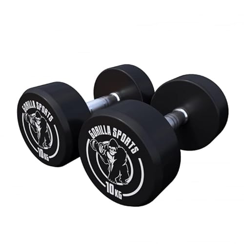 GORILLA SPORTS® Kurzhanteln - Einzeln / 2er Set, von 2,5 bis 40 kg Gewichte, Gummi, Gusseisen Kern, rutschfeste, gerändelte Griffe, Schwarz - Rundhanteln, Hantelset - 2