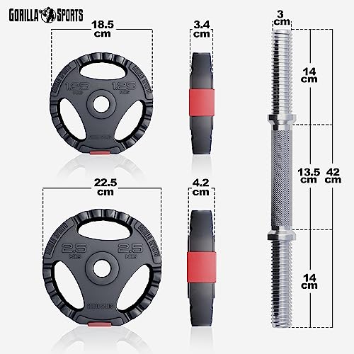 GORILLA SPORTS® Kurzhantelset - 20 kg oder 30 kg, Ø 30mm, 2 Kurzhantelstangen mit 4 Sternverschlüssen, Griff gerändelt, Kunststoff - Hantelset, Gewichte, Kurzhanteln 2er Set, Kurzhantel Set - 5