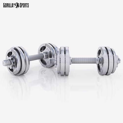 GORILLA SPORTS® Kurzhanteln - 30kg, 2er Set, 4x1,25kg, 8x2,5kg Gewichte, Gusseisen Hantelscheiben, 30mm, mit 4 Sternverschlüssen, Griff gerändelt, Rutschfest, Schwarz/Silber - Hantelset, Kurzhantelset - 2