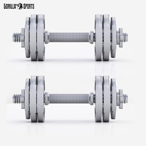 GORILLA SPORTS® Kurzhanteln - 30kg, 2er Set, 4x1,25kg, 8x2,5kg Gewichte, Gusseisen Hantelscheiben, 30mm, mit 4 Sternverschlüssen, Griff gerändelt, Rutschfest, Schwarz/Silber - Hantelset, Kurzhantelset - 3
