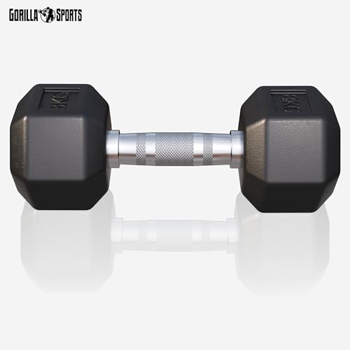 GORILLA SPORTS® Hexagon Kurzhanteln - Gewichte 2-50 kg, mit/ohne Ablage, Gusseisen Gummiert, Rutschsicher, Griff Gerändelt, Verchromt, Schwarz - Sechseckige Hanteln, Dumbbell, Krafttraining, Fitness - 4