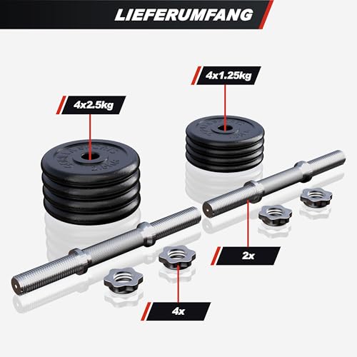 GORILLA SPORTS® Kurzhanteln 2er Set – 20kg Gewichte, mit Koffer, 8 Hantelscheiben aus Gusseisen - 2