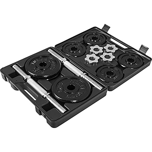 GORILLA SPORTS® Kurzhanteln 2er Set - 20kg Gewichte, mit Koffer, 8 Hantelscheiben aus Gusseisen, Stange 30mm, Griff gerändelt, Sternverschlüsse - Hantelkoffer, Kurzhantelset, Hantelset, Kurzhantel - 2