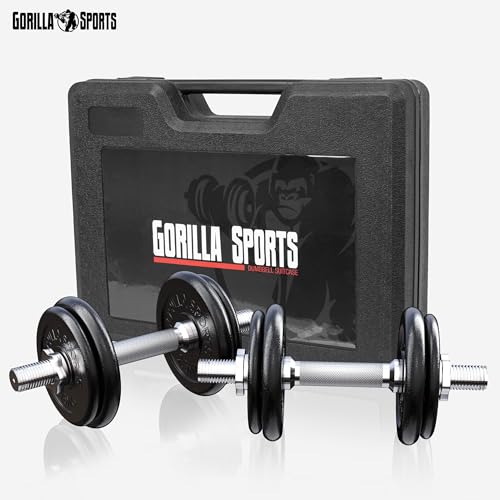 GORILLA SPORTS® Kurzhanteln 2er Set – 20kg Gewichte, mit Koffer, 8 Hantelscheiben aus Gusseisen - 5
