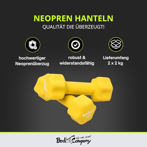 Bad Company Neopren Hanteln 2 x 2 kg gelb – Kleine Hantel gummiert - 2