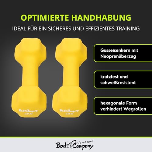 Bad Company Neopren Hanteln 2 x 2 kg gelb – Kleine Hantel gummiert - 3