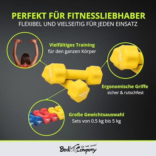 Bad Company Neopren Hanteln 2 x 2 kg gelb – Kleine Hantel gummiert - 4