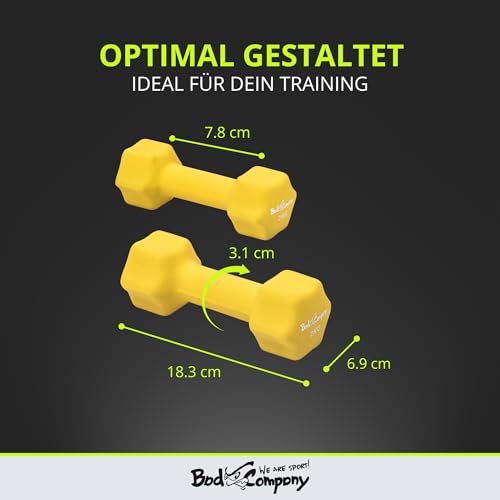 Bad Company Neopren Hanteln 2 x 2 kg gelb – Kleine Hantel gummiert - 5
