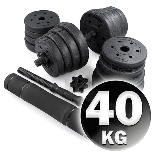 C.P.Sports 2in1 Kurzhantel & Langhantel Set 30kg / 40kg | Hantelscheiben – Gewichte – Hantelstangen | verstellbare Hanteln/Hantelset für Krafttraining, Fitness, Home Gym (schwarz) - 2