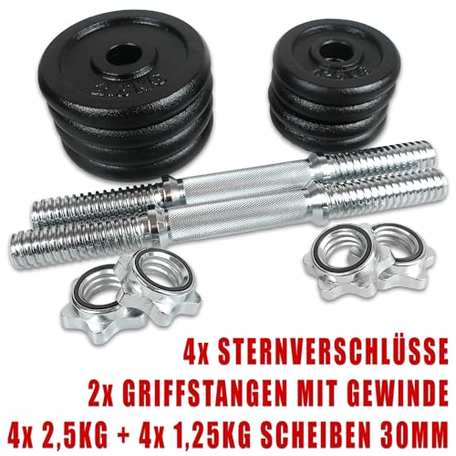 C.P.Sports Gusseisen Kurzhantelset 20KG im Koffer | 2er Set Kurzhanteln – 2 Hantelstangen + 8 Hantelscheiben + 4 Verschlüsse | Hanteln für Kraftsport, Hanteltraining, Bodybuilding, Fitness, Home Gym - 2
