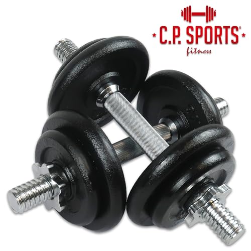 C.P.Sports Gusseisen Kurzhantelset 20KG im Koffer | 2er Set Kurzhanteln – 2 Hantelstangen + 8 Hantelscheiben + 4 Verschlüsse | Hanteln für Kraftsport, Hanteltraining, Bodybuilding, Fitness, Home Gym - 7