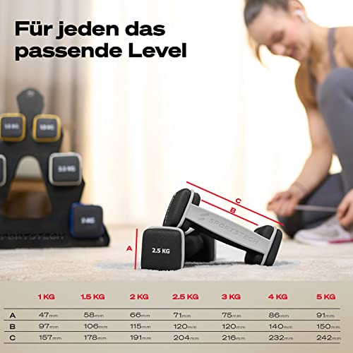 Sportstech Hanteln AH100 | Deutsche Qualitätsmarke | Kurzhantel 2er-Set mit innovativen Schlaufen & Liegestützfunktion | wahlweise 1-5 KG | Damen & Herren Kurzhanteln | (2 x 2.5 kg) - 9