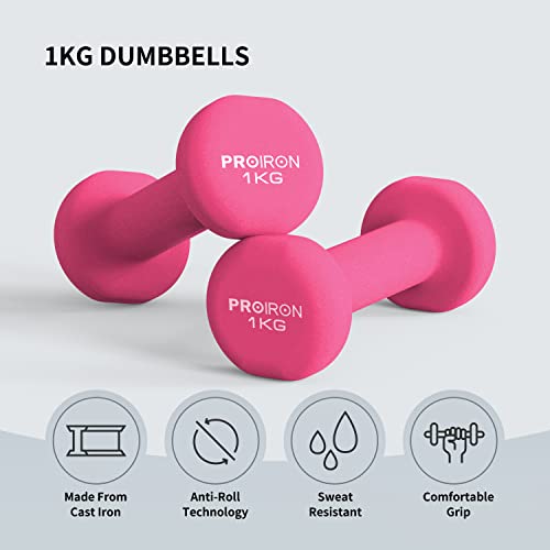 PROIRON Neopren Hanteln Kurzhanteln Frauen Hantelset Kleine Hantel Kurzhantel Set mit Ständer (6er-Set)(Rosa+Grün+Dunkelgrün/1kg+2kg+3kg) - 2