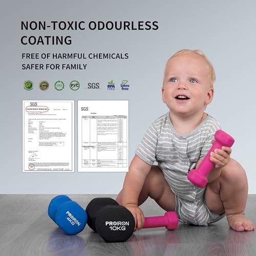 PROIRON Neopren Hanteln Kurzhanteln Frauen Hantelset Kleine Hantel Kurzhantel Set mit Ständer (6er-Set)(Rosa+Grün+Dunkelgrün/1kg+2kg+3kg) - 5