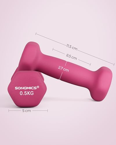 SONGMICS Hanteln 2er Set, 2 x 0,5 kg, Kurzhanteln mit matter Beschichtung aus Neopren, rutschfest, Fitness, Krafttraining, für Zuhause, Fitnessstudio, pink SYL61PK - 5