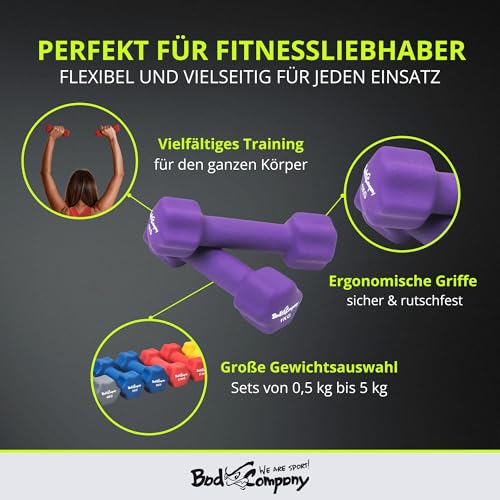 Bad Company Neopren Hanteln 2 x 1 kg lila – Kleine Hantel gummiert für Fitness Gymnastik - 4