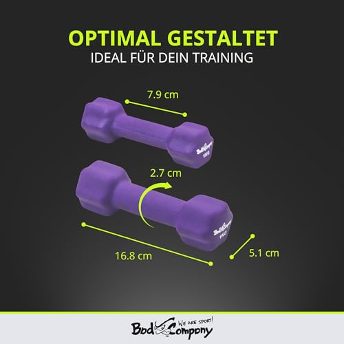 Bad Company Neopren Hanteln 2 x 1 kg lila – Kleine Hantel gummiert für Fitness Gymnastik - 5