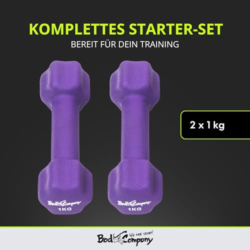 Bad Company Neopren Hanteln 2 x 1 kg lila – Kleine Hantel gummiert für Fitness Gymnastik - 5