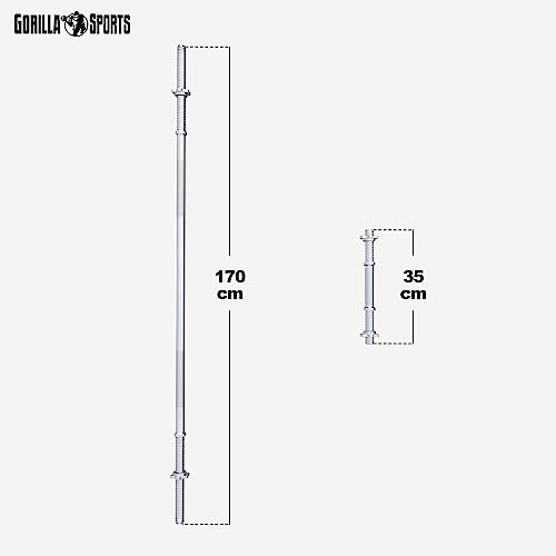 GORILLA SPORTS® Langhantel Set – 60kg, 100kg oder 130kg, Langhantelstange 170cm, 2 Kurzhanteln, Hantelscheiben - 3