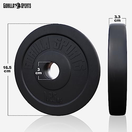 GORILLA SPORTS® Langhantel Set – 60kg, 100kg oder 130kg, Langhantelstange 170cm, 2 Kurzhanteln, Hantelscheiben - 4