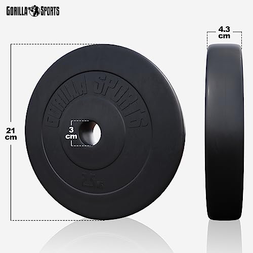 GORILLA SPORTS® Langhantel Set – 60kg, 100kg oder 130kg, Langhantelstange 170cm, 2 Kurzhanteln, Hantelscheiben - 5